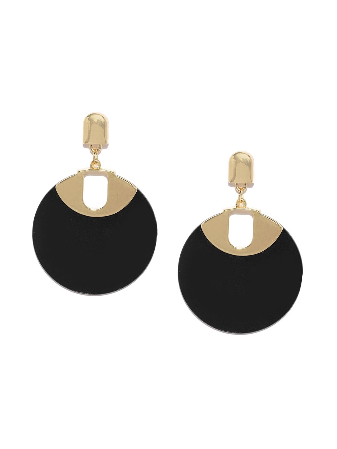 

Blisscovered Black & Gold-Toned Circular Drop Earrings