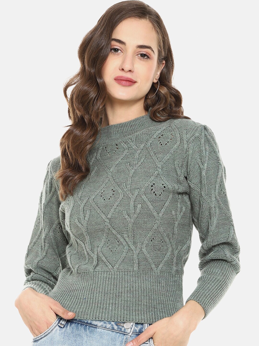 

Campus Sutra Women Green Self Designed Sweater