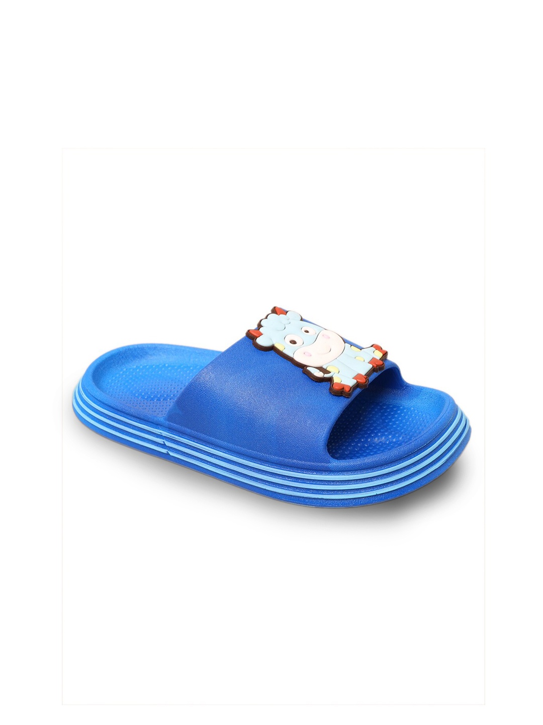 

Yellow Bee Boys Blue & Red Embellished Cow Patch Rubber Sliders