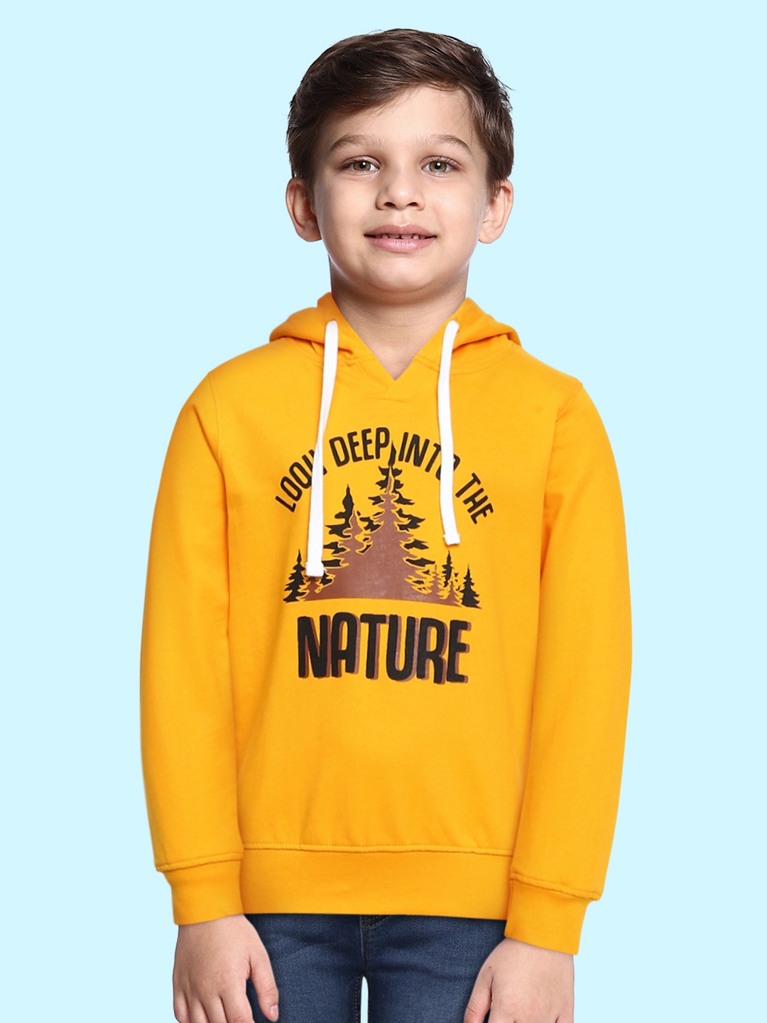 

Miss & Chief Boys Yellow Printed Hooded Sweatshirt