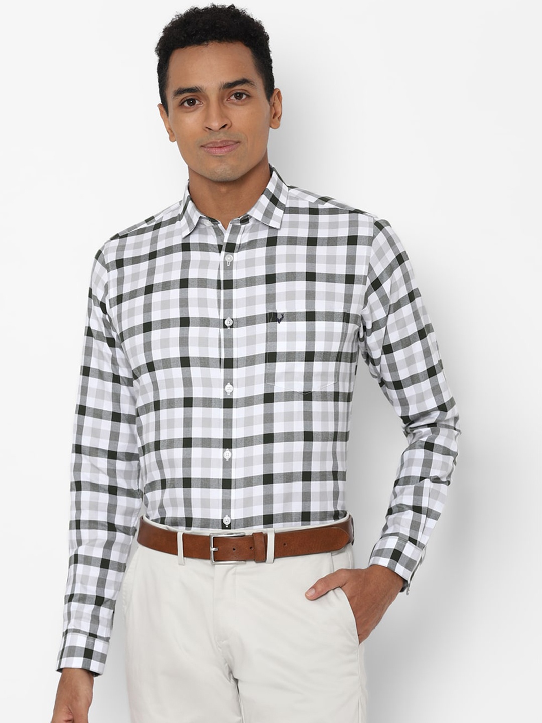 

Allen Solly Men Grey & White Slim Fit Checked Cotton Formal Shirt