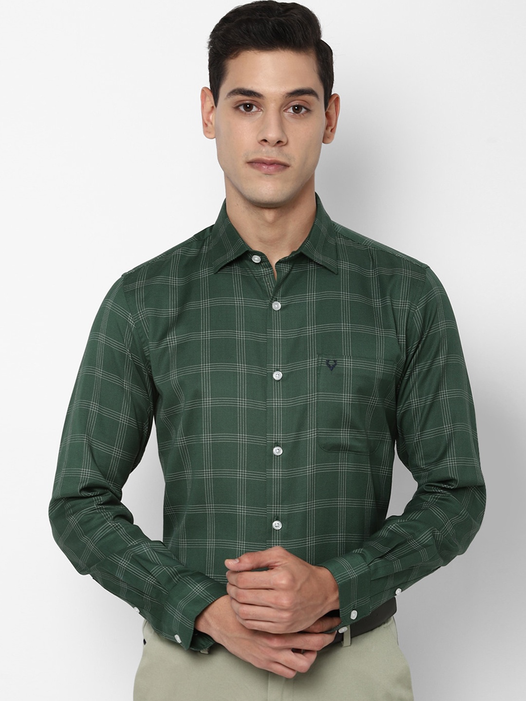 

Allen Solly Men Green & White Slim Fit Checked Cotton Formal Shirt