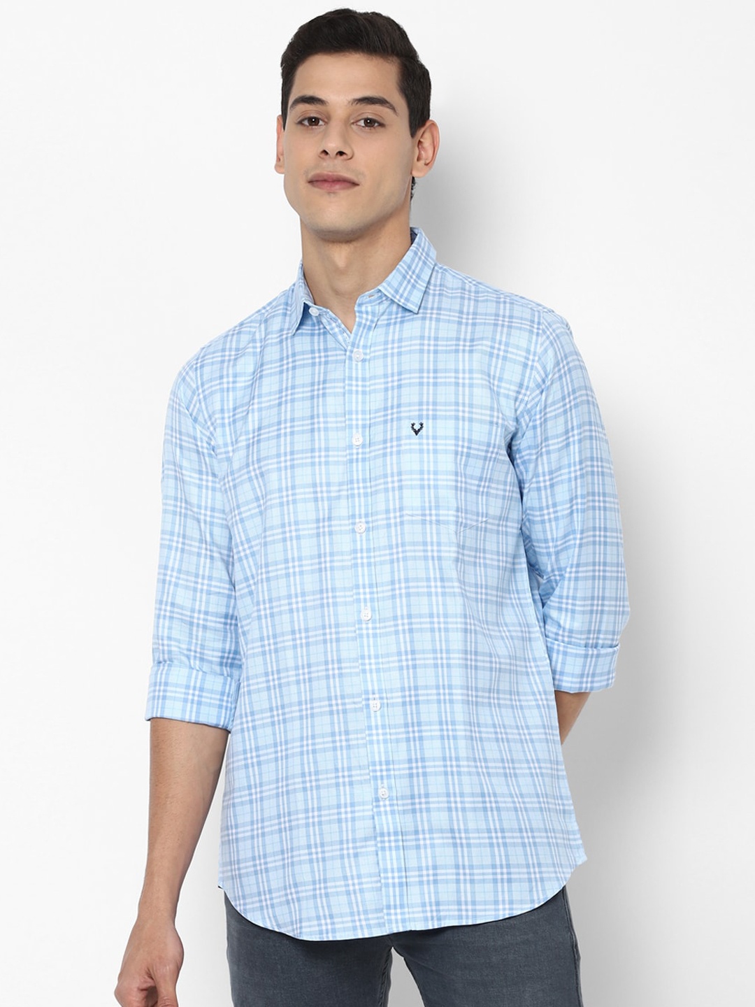 

Allen Solly Men Blue Slim Fit Checked Cotton Casual Shirt