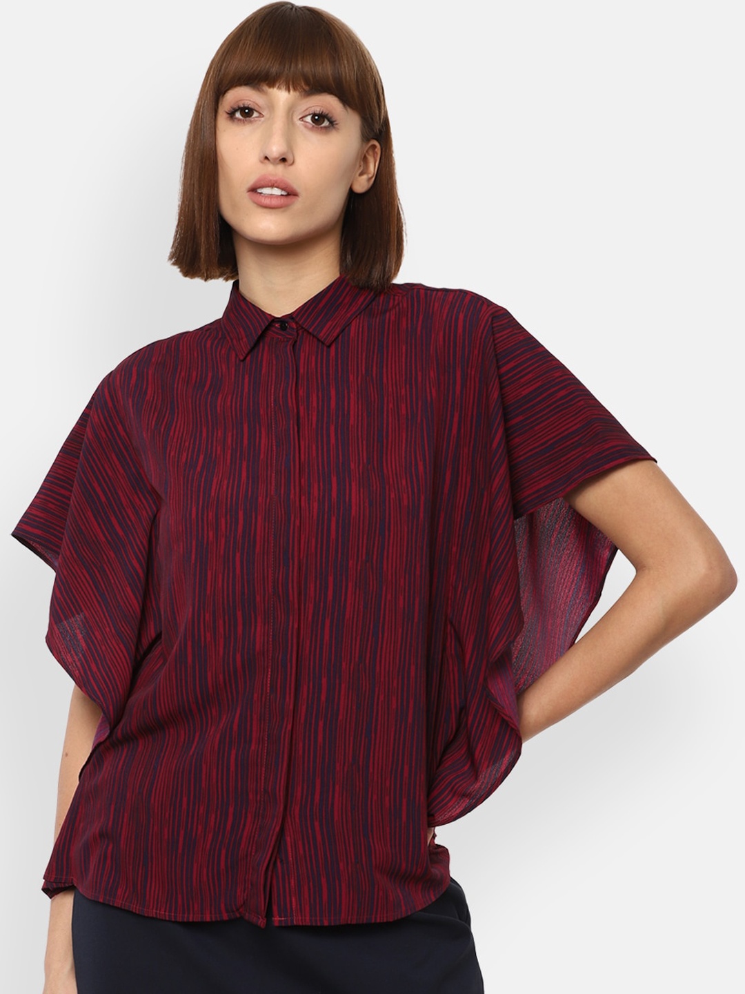 

Van Heusen Woman Women Maroon Opaque Striped Casual Shirt