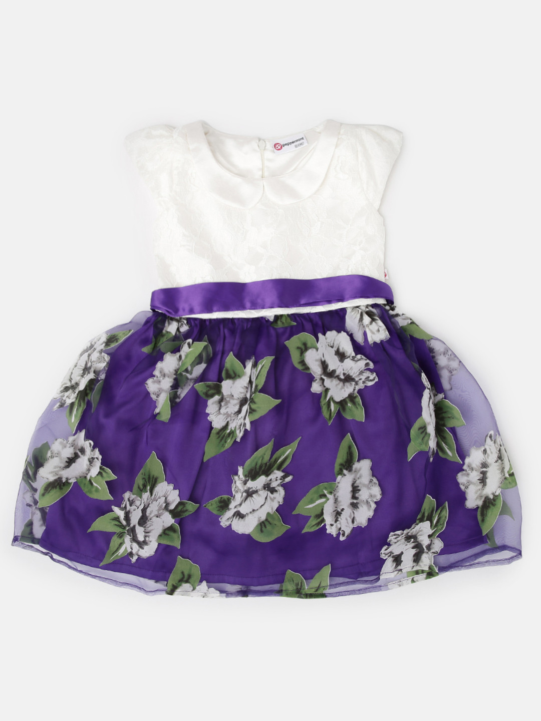 

Peppermint Girls White & Purple Floral Print Fit & Flare Dress
