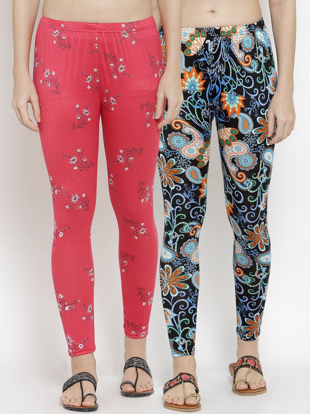 

KLOTTHE Women Pack of 2 Printed Ankle-Length Leggings, Red