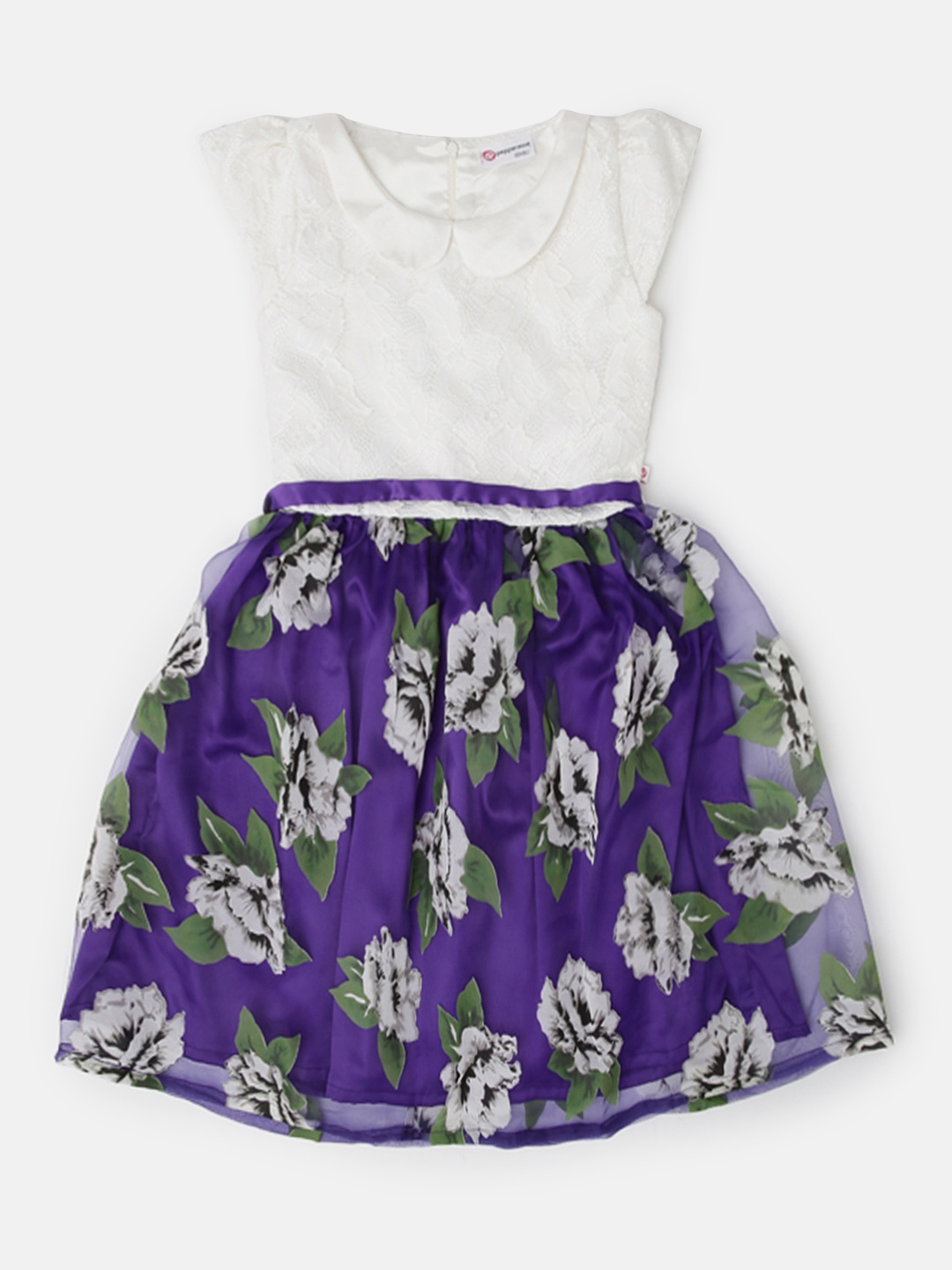 

Peppermint Girls White & Purple Printed Fit & Flare Dress