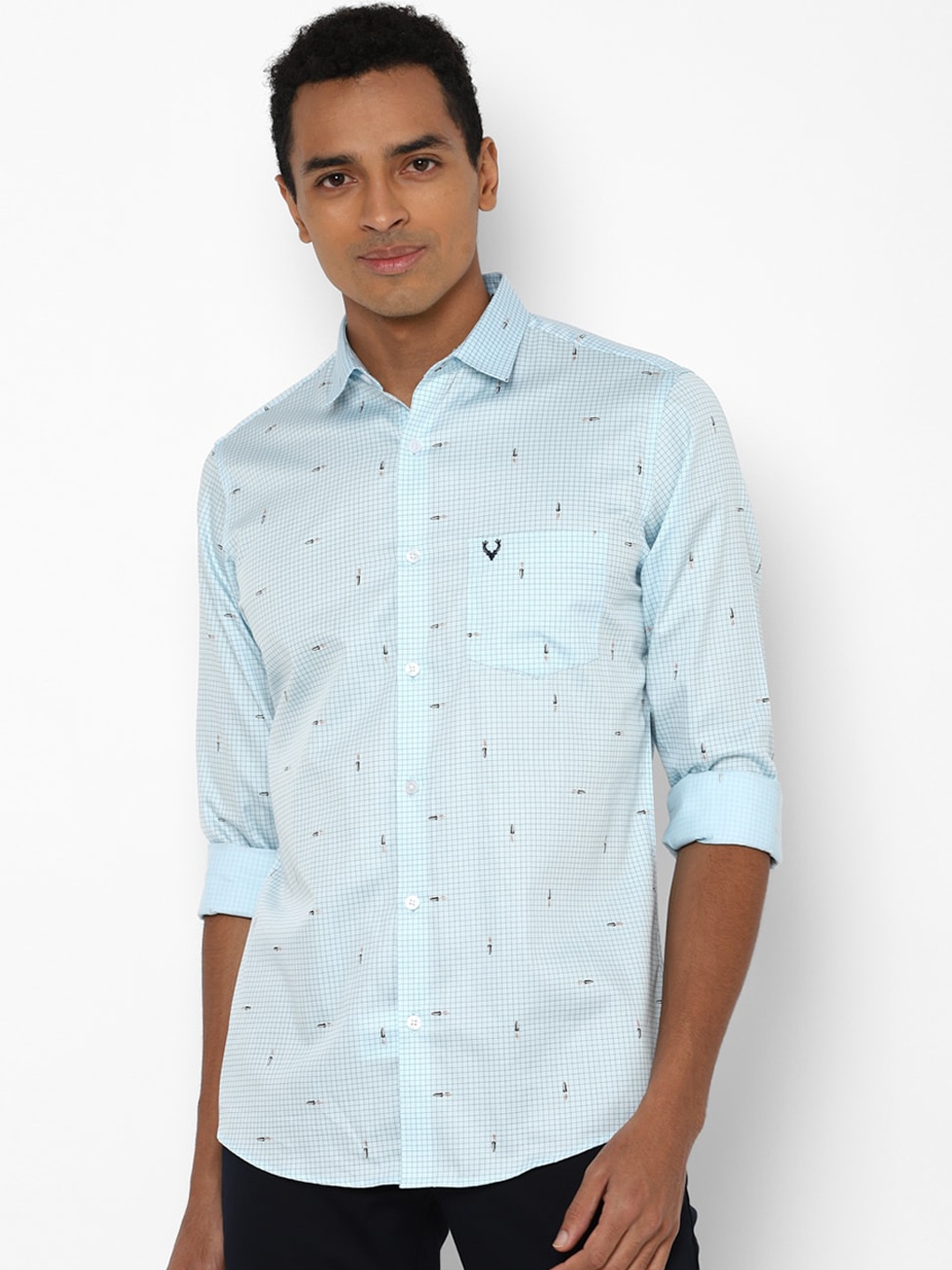 

Allen Solly Men Blue & Black Slim Fit Opaque Printed Cotton Casual Shirt