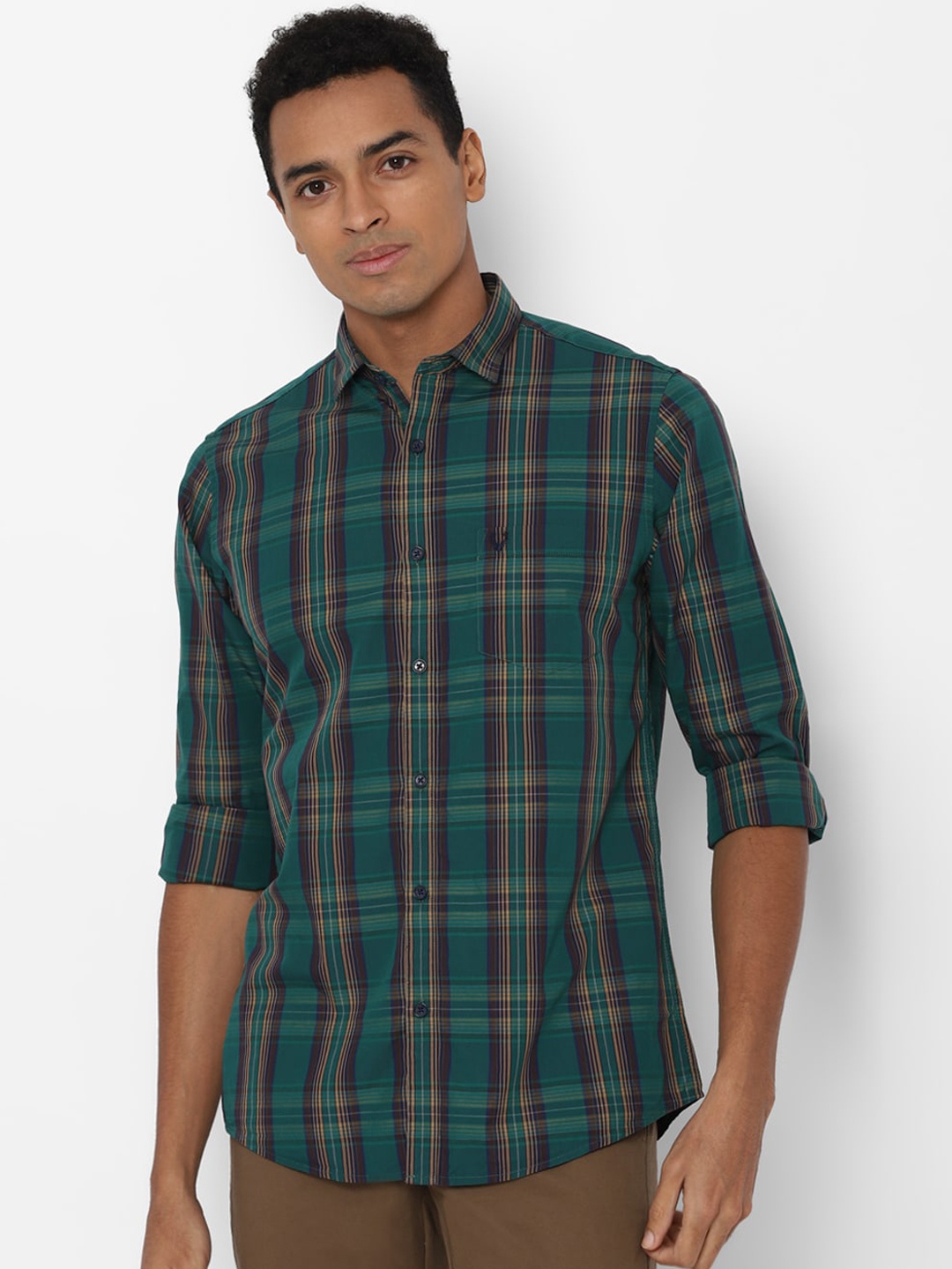 

Allen Solly Men Green & Yellow Slim Fit Opaque Checked Cotton Casual Shirt