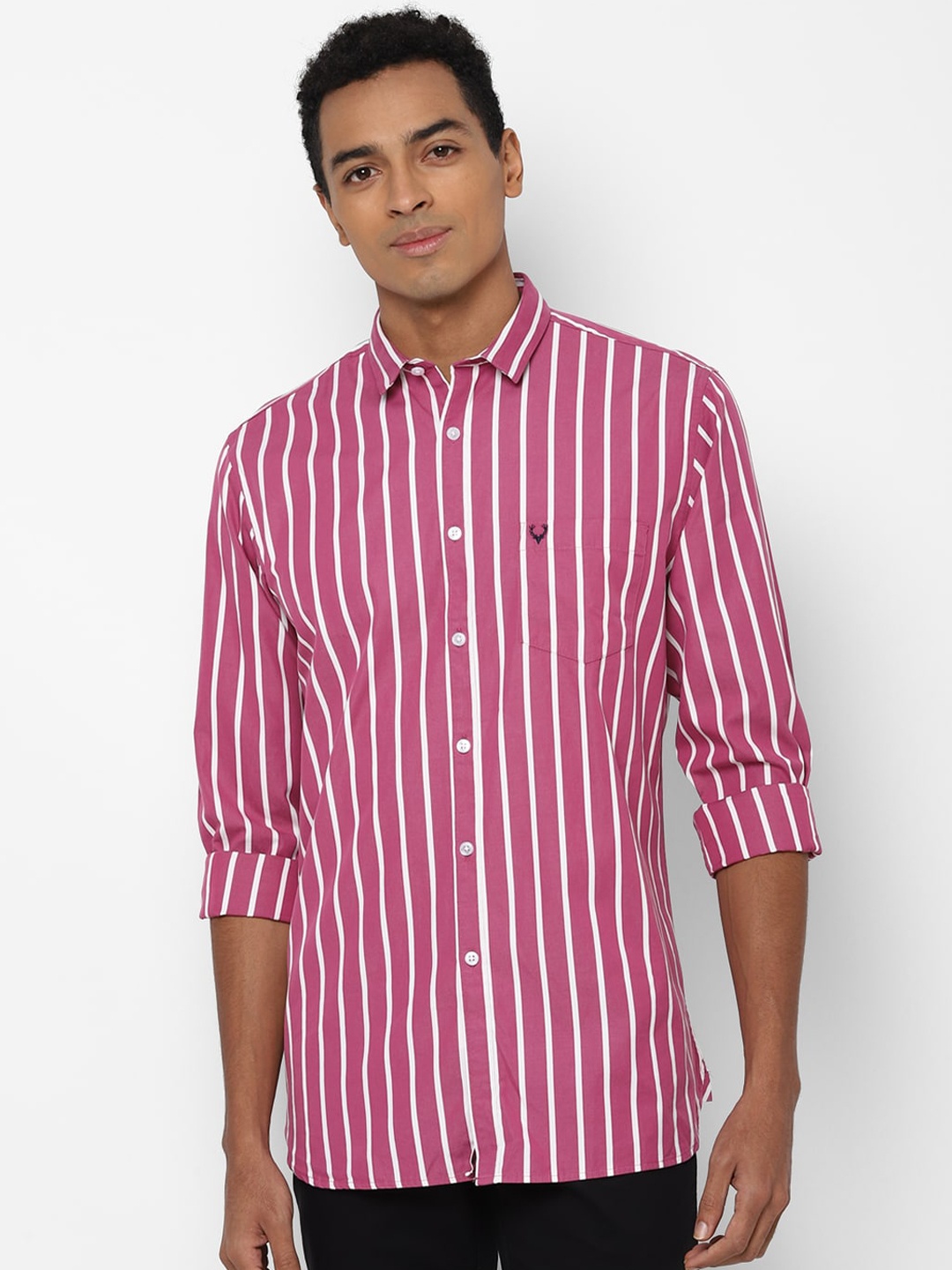 

Allen Solly Men Pink & White Slim Fit Opaque Striped Cotton Casual Shirt