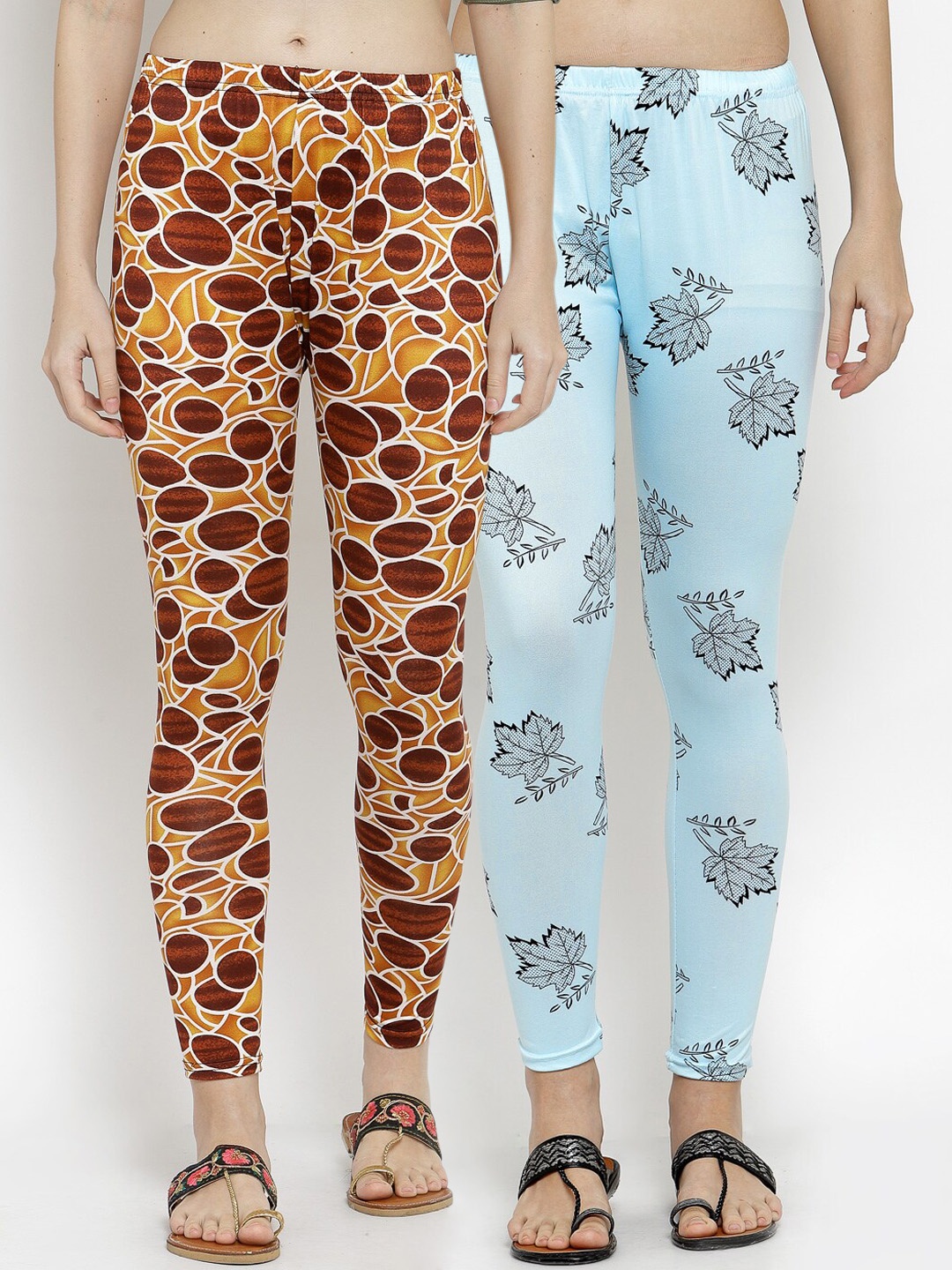 

KLOTTHE Women Pack of 2 Printed Ankle-Length Leggings, Brown