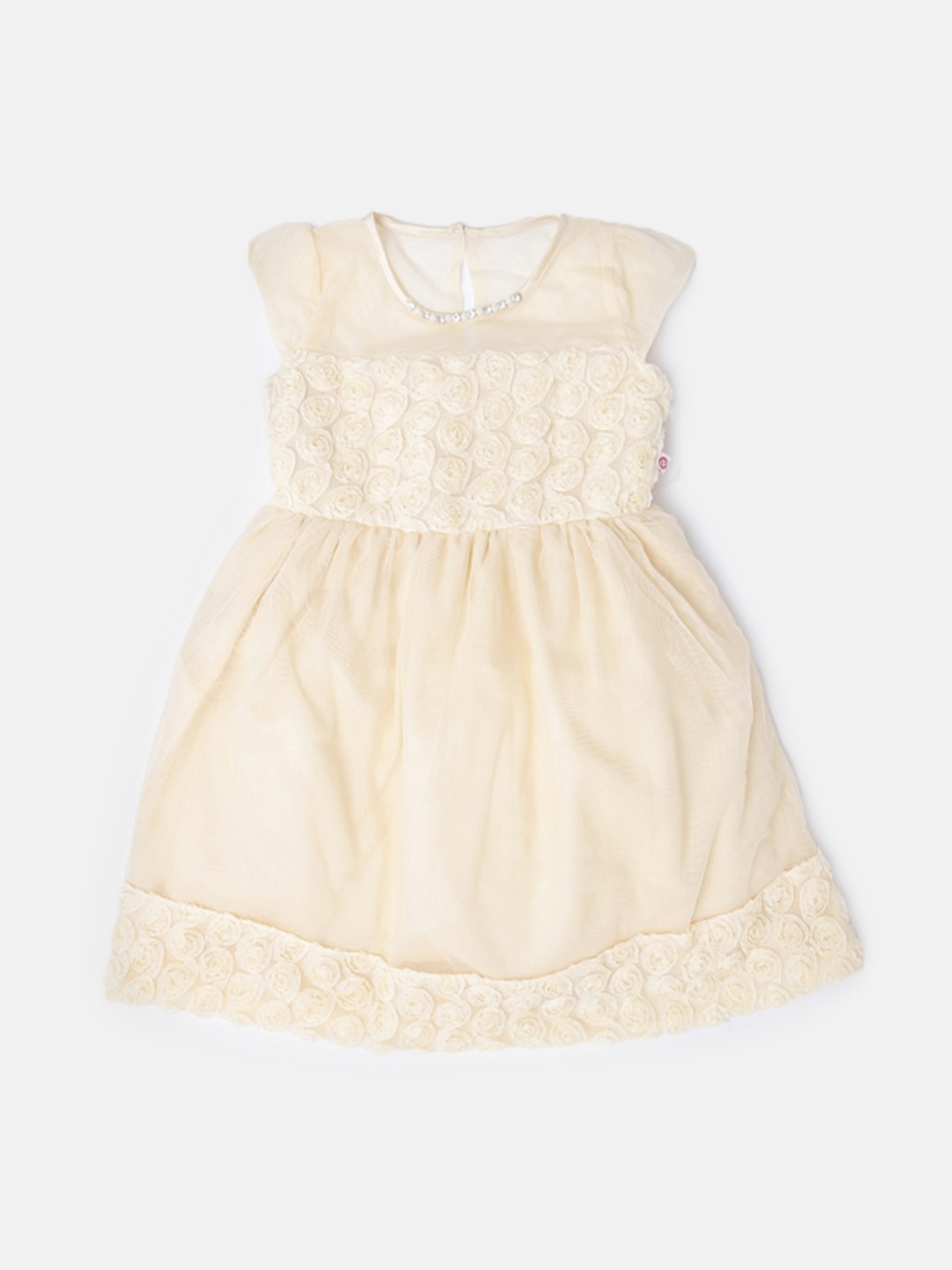 

Peppermint Girls Cream-Colured Fit & Flare Dress with Rosette Detailing