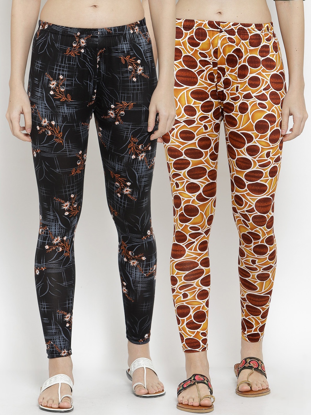 

KLOTTHE Women Pack of 2 Printed Ankle-Length Leggings, Black