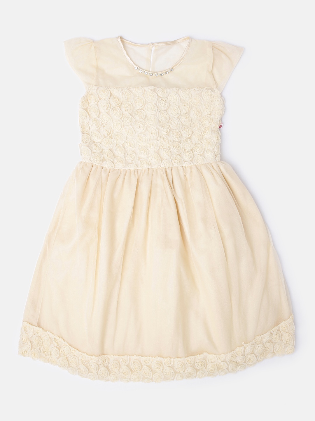 

Peppermint Girls Cream-Colured Fit & Flare Dress with Rosette Detailing