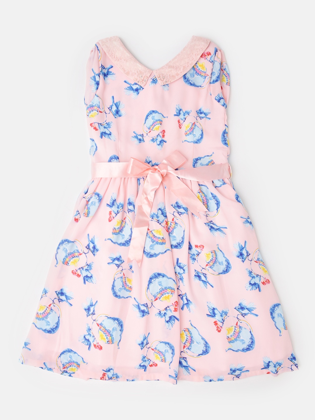 

Peppermint Girls Peach-Coloured Floral Print Fit & Flare Dress