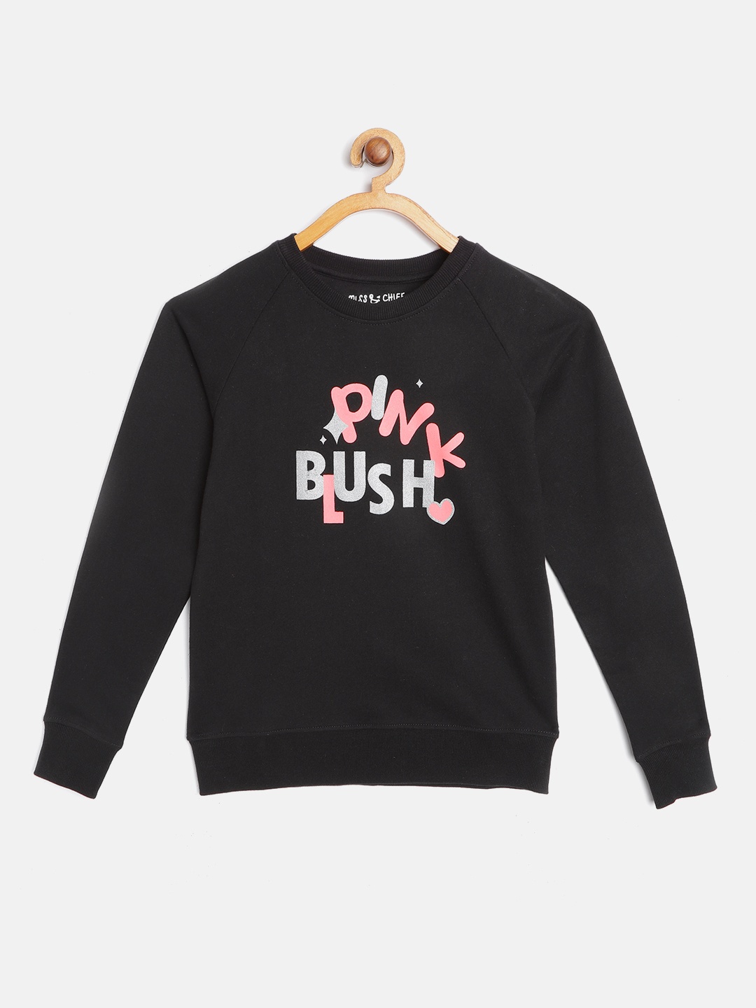 

Miss & Chief Girls Black & Pink Pure Cotton Printed Sweatshirt