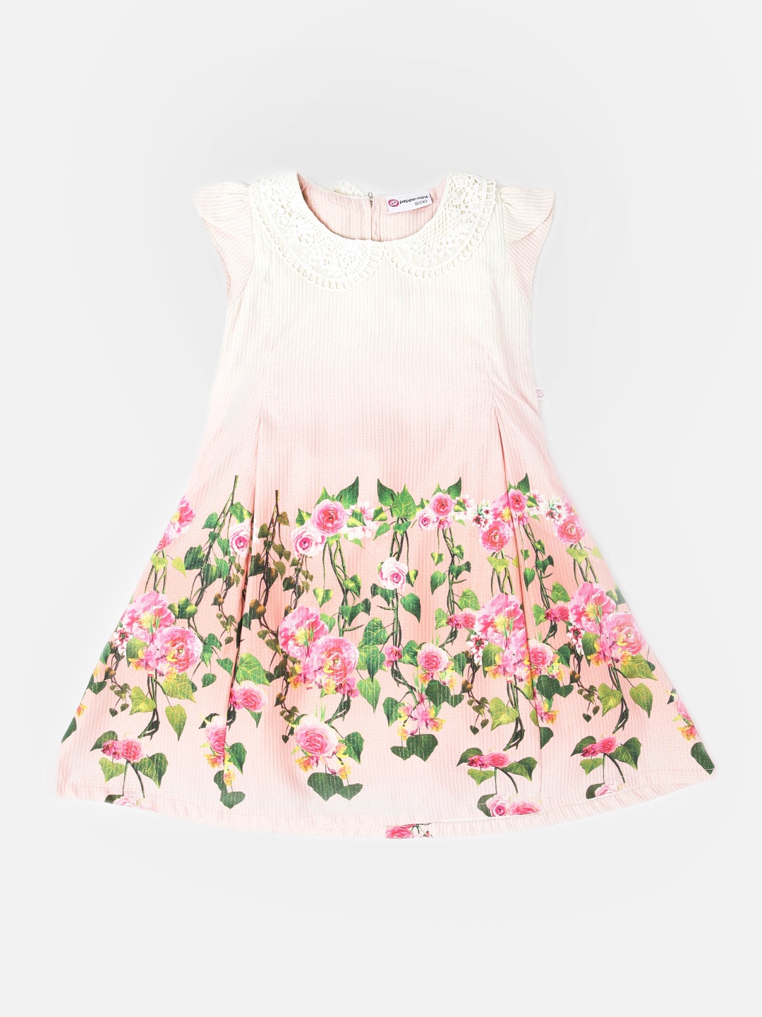 

Peppermint Girls Peach-Coloured Floral Print A-line Dress