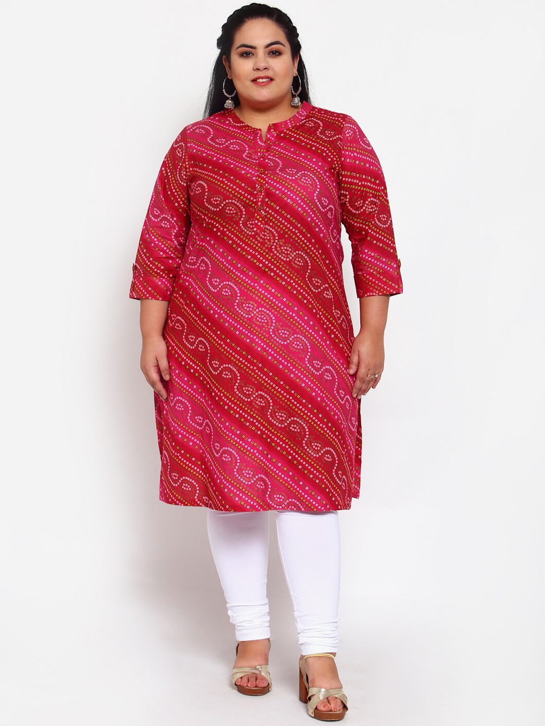 

plusS Women Magenta & White Printed Kurta