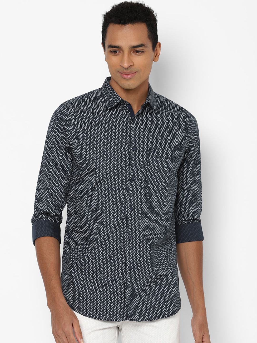 

Allen Solly Men Navy Blue Slim Fit Opaque Printed Casual Shirt