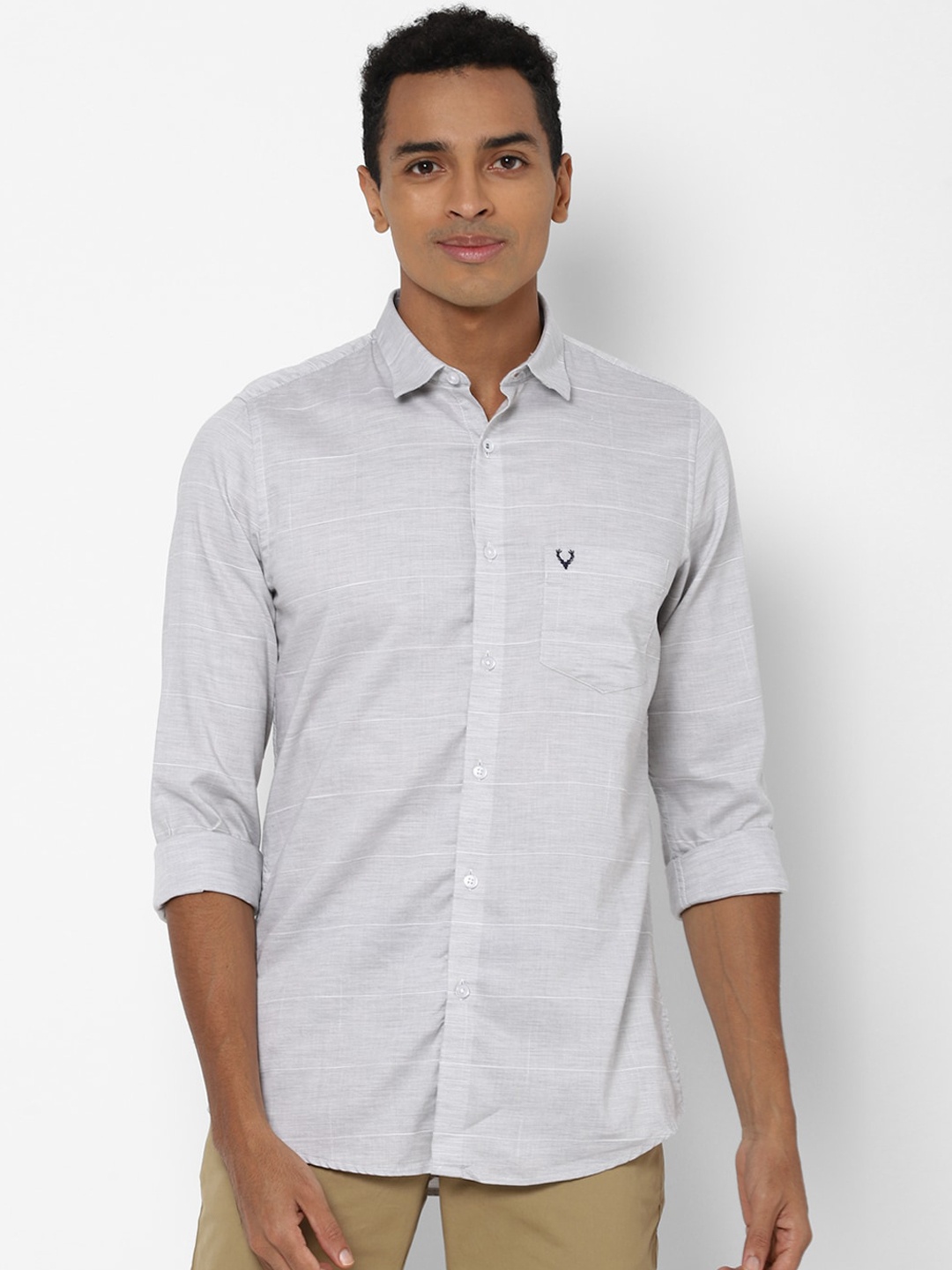 

Allen Solly Men Grey Slim Fit Horizontal Striped Opaque Printed Casual Shirt