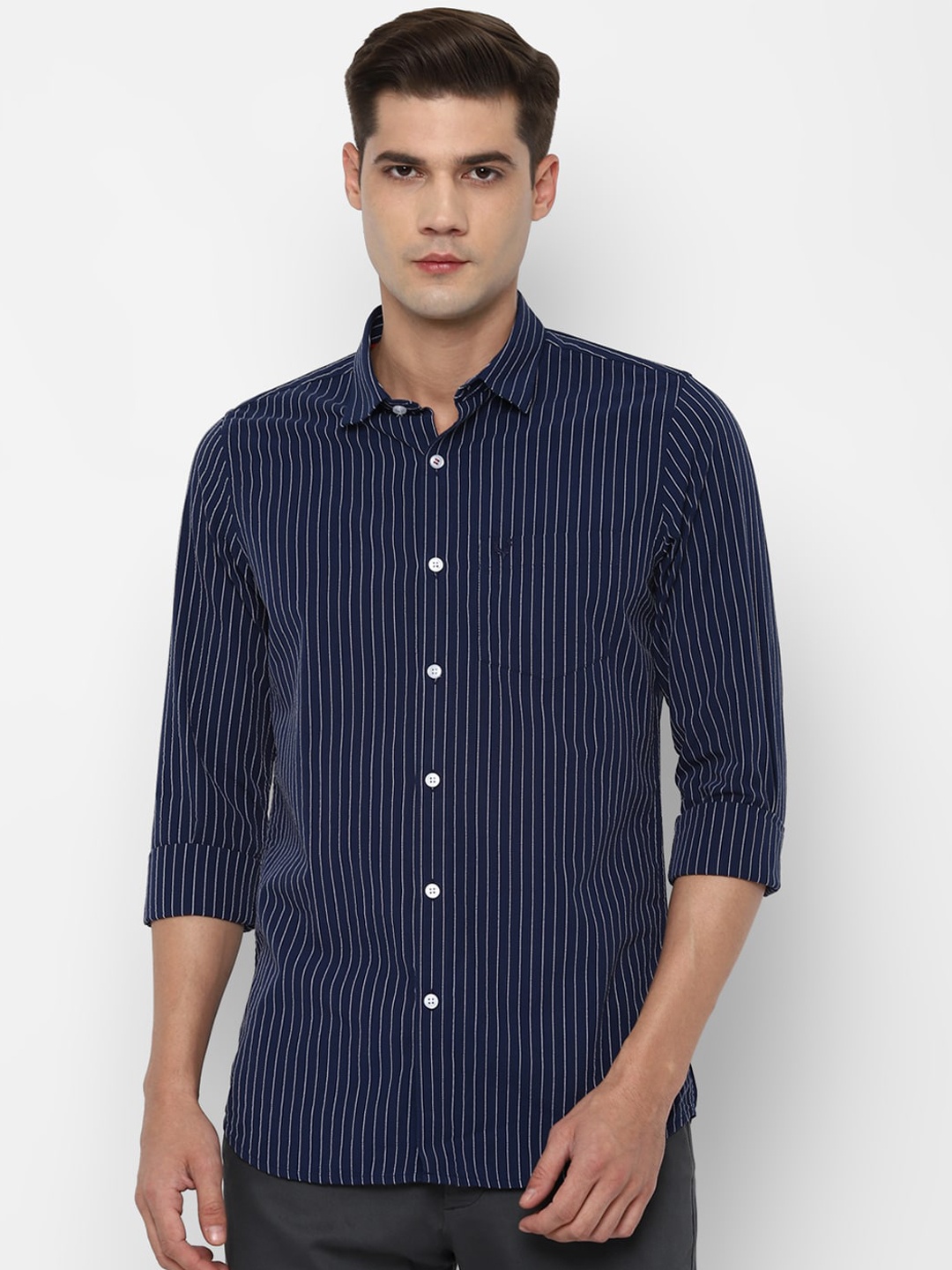 

Allen Solly Men Navy Blue Slim Fit Opaque Striped Casual Shirt