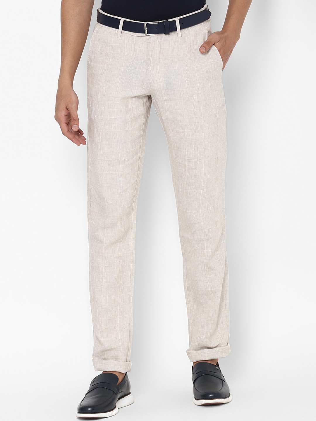 

Allen Solly Men Beige Checked Slim Fit Chinos Trousers