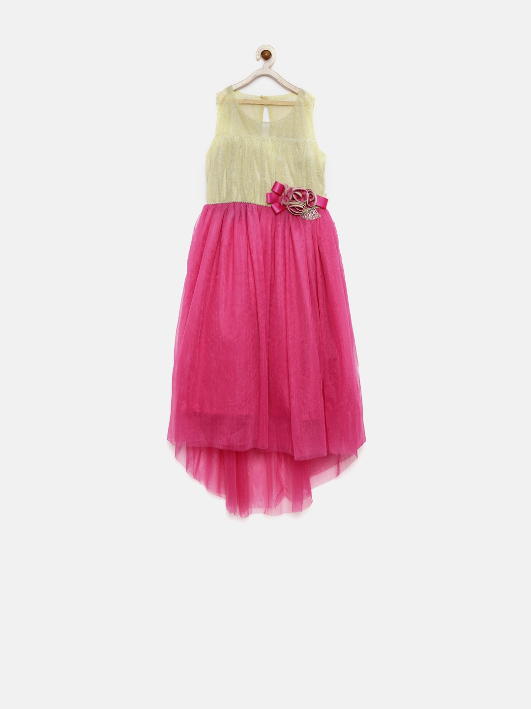 

Peppermint Girls Gold-Toned & Pink Colourblocked Fit and Flare Dress
