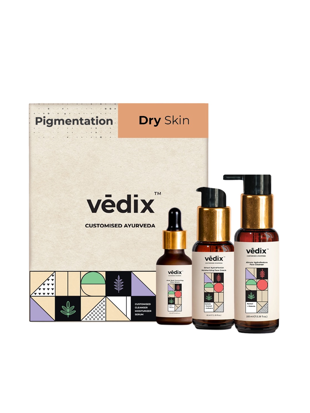 

VEDIX Pack Of 3 Customized Dark Spot Control Skin Regimen For Dry Skin, Transparent