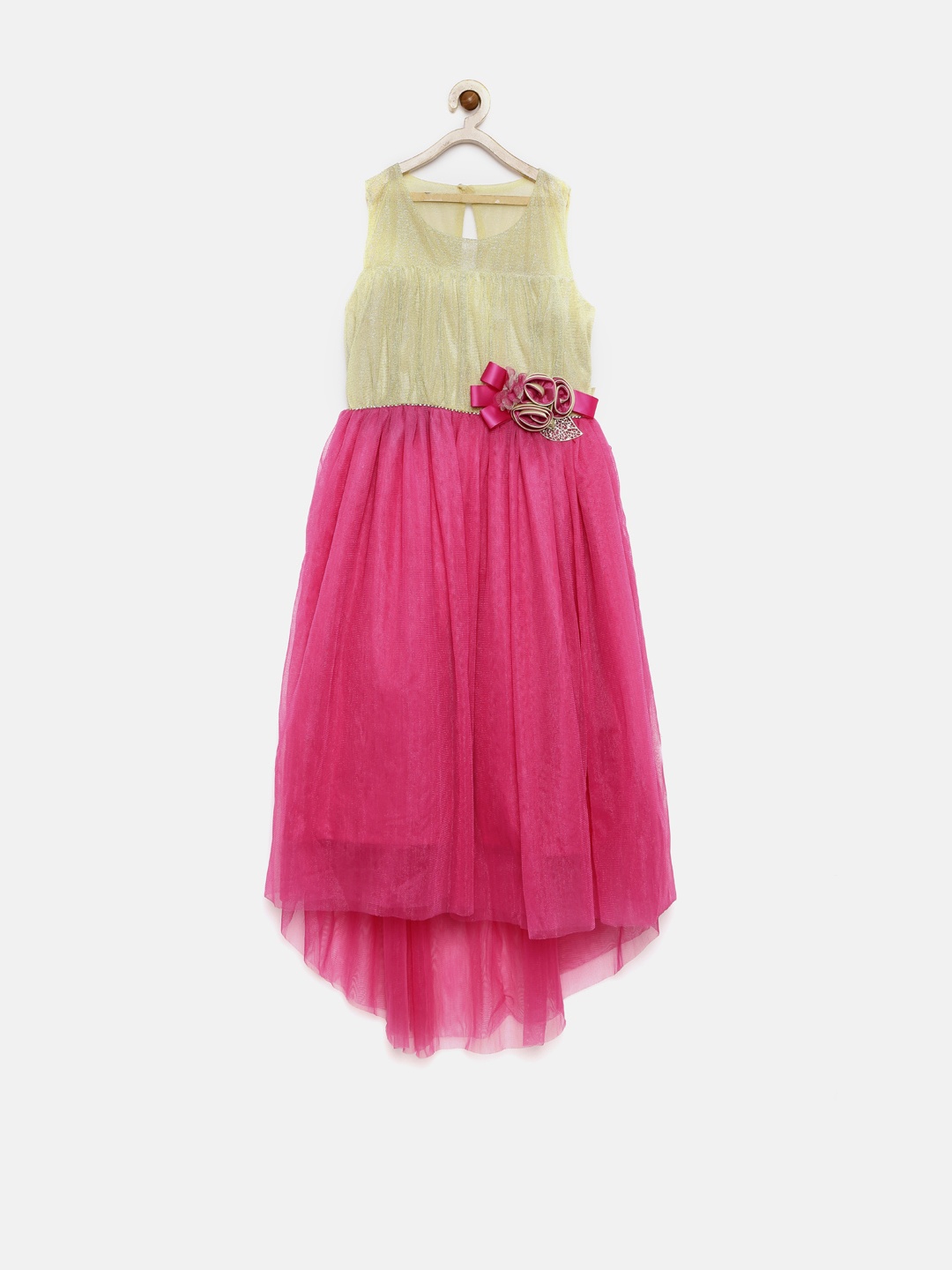 

Peppermint Girls Gold-Toned & Pink Solid Fit and Flare Dress