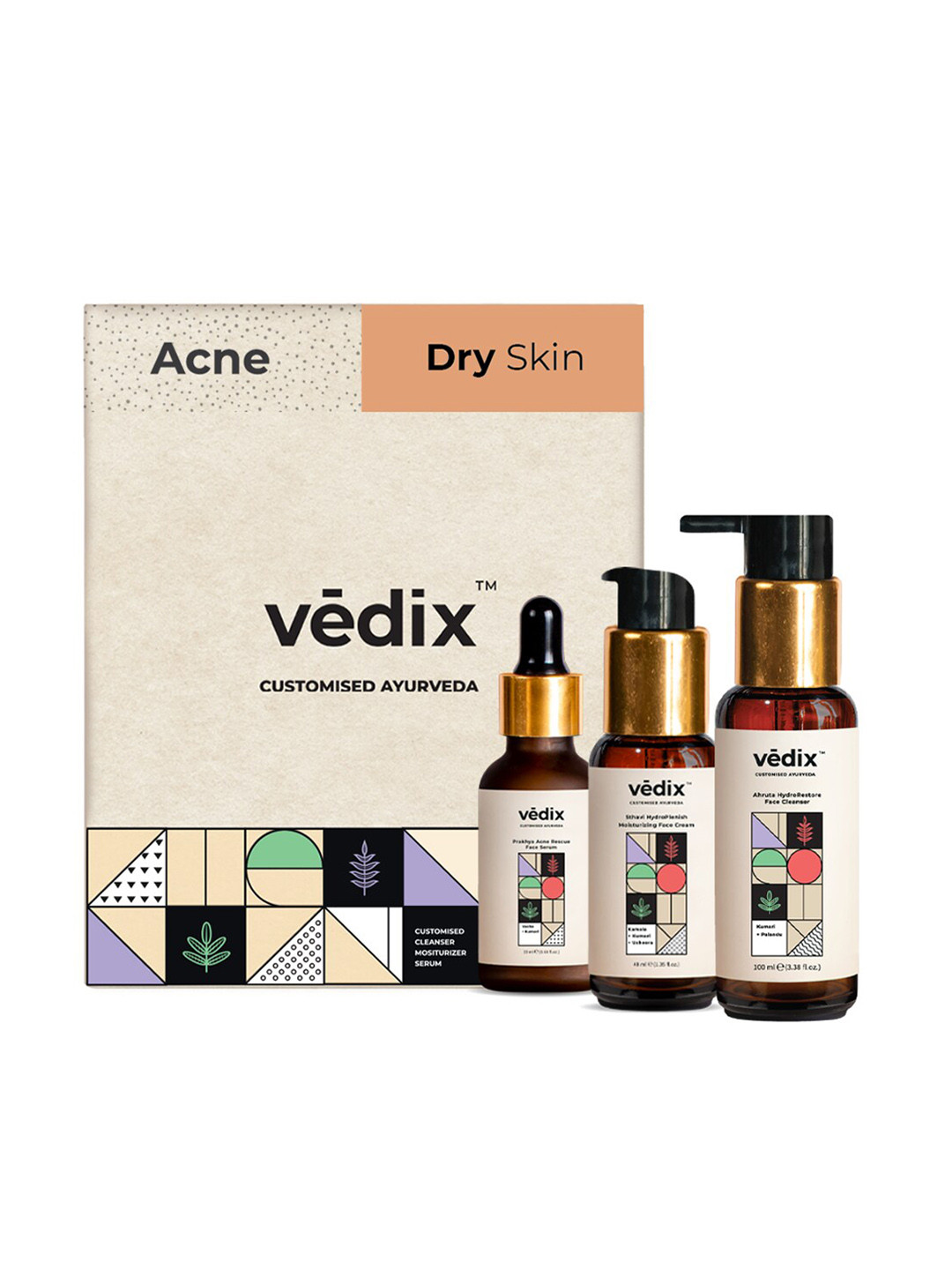 

Vedix Pack Of 3 Customized Acne Control Skin Regimen For Dry Skin, Transparent