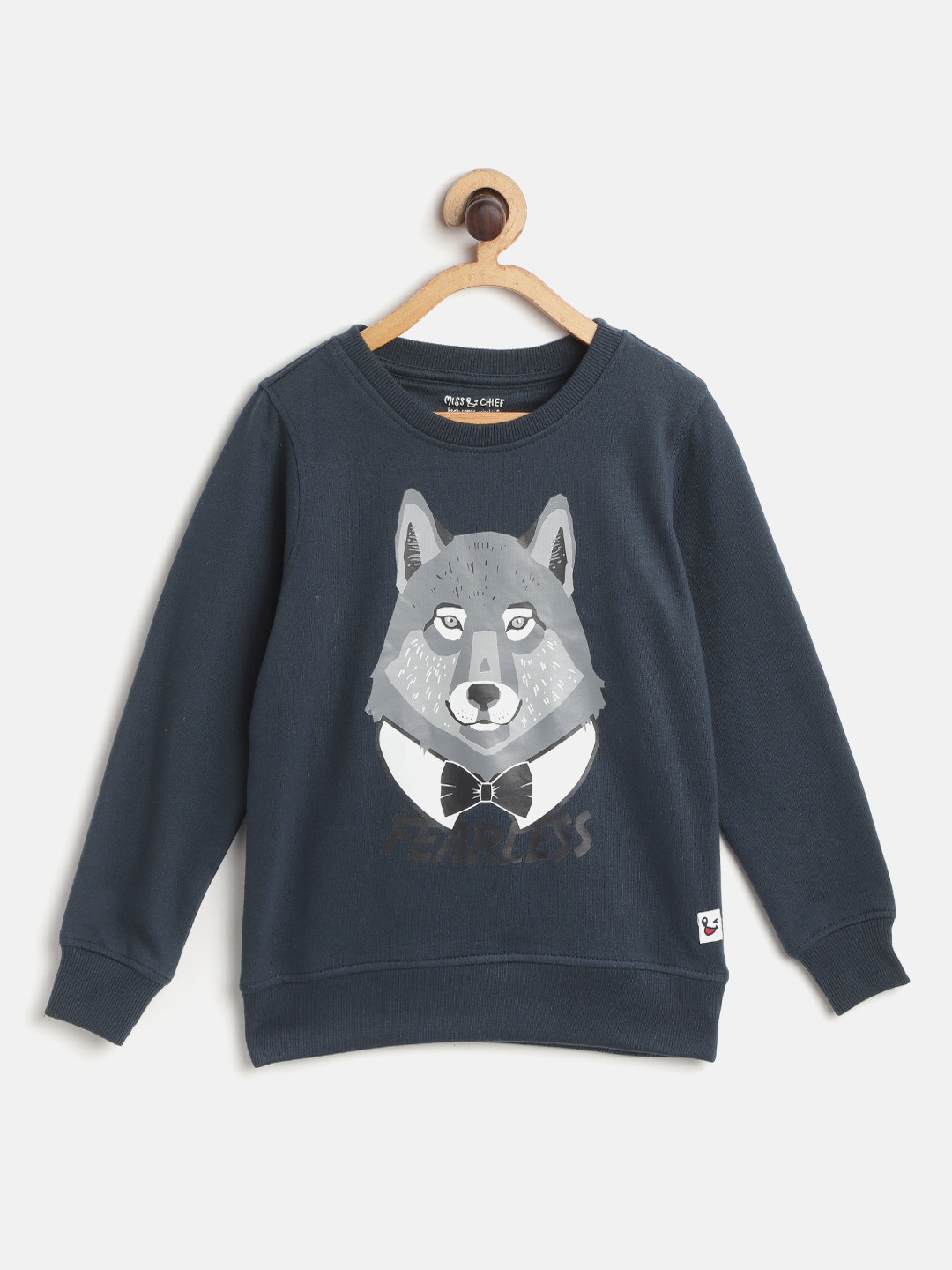 

Miss & Chief Boys Navy Blue & Grey Wolf Print Sweatshirt