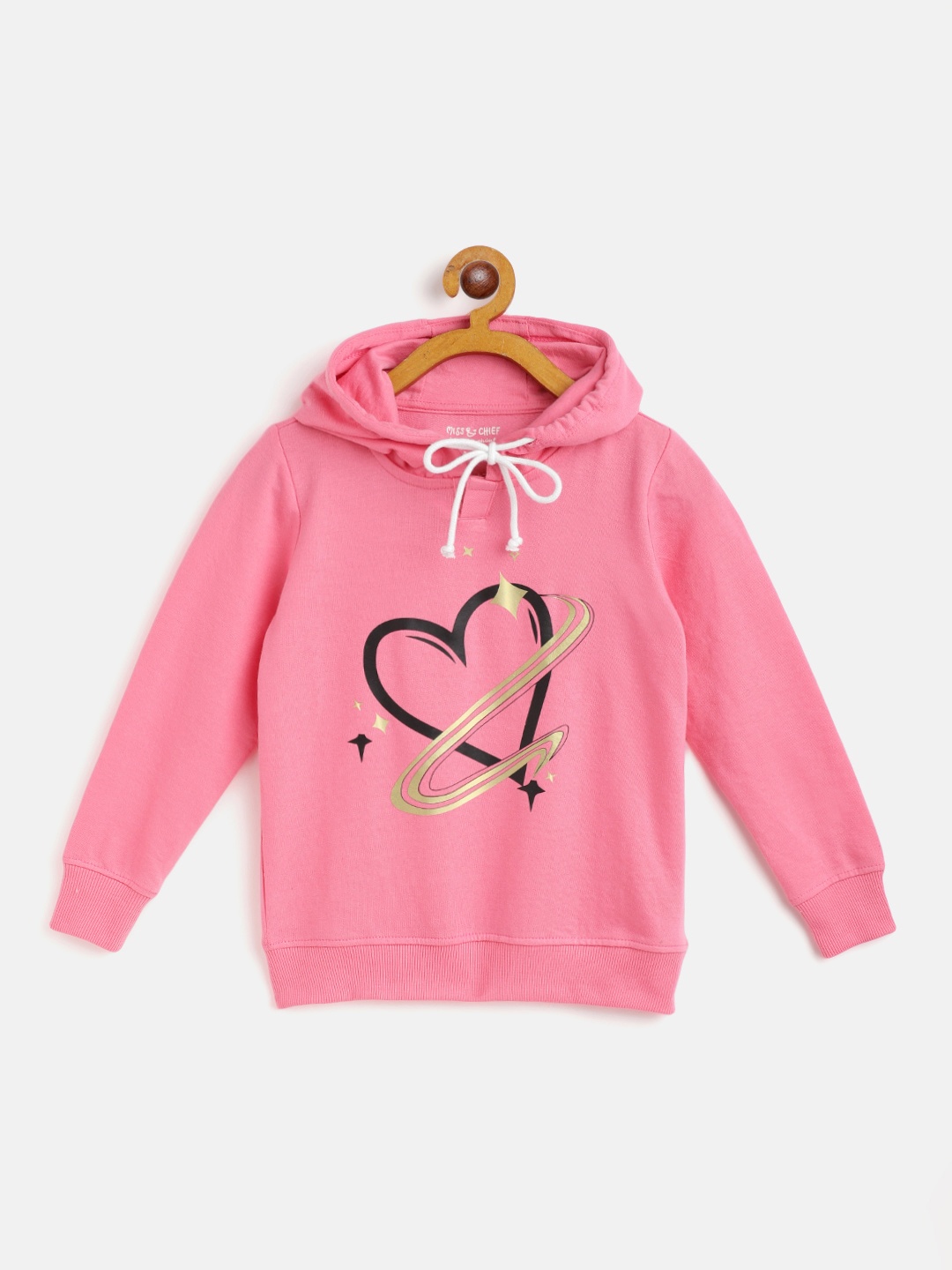 

Miss & Chief Girls Pink & Black Heart Print Hooded Sweatshirt