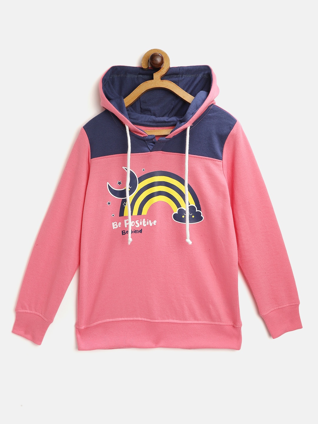 

Miss & Chief Girls Pink & Navy Printed Hooded Sweatshirt