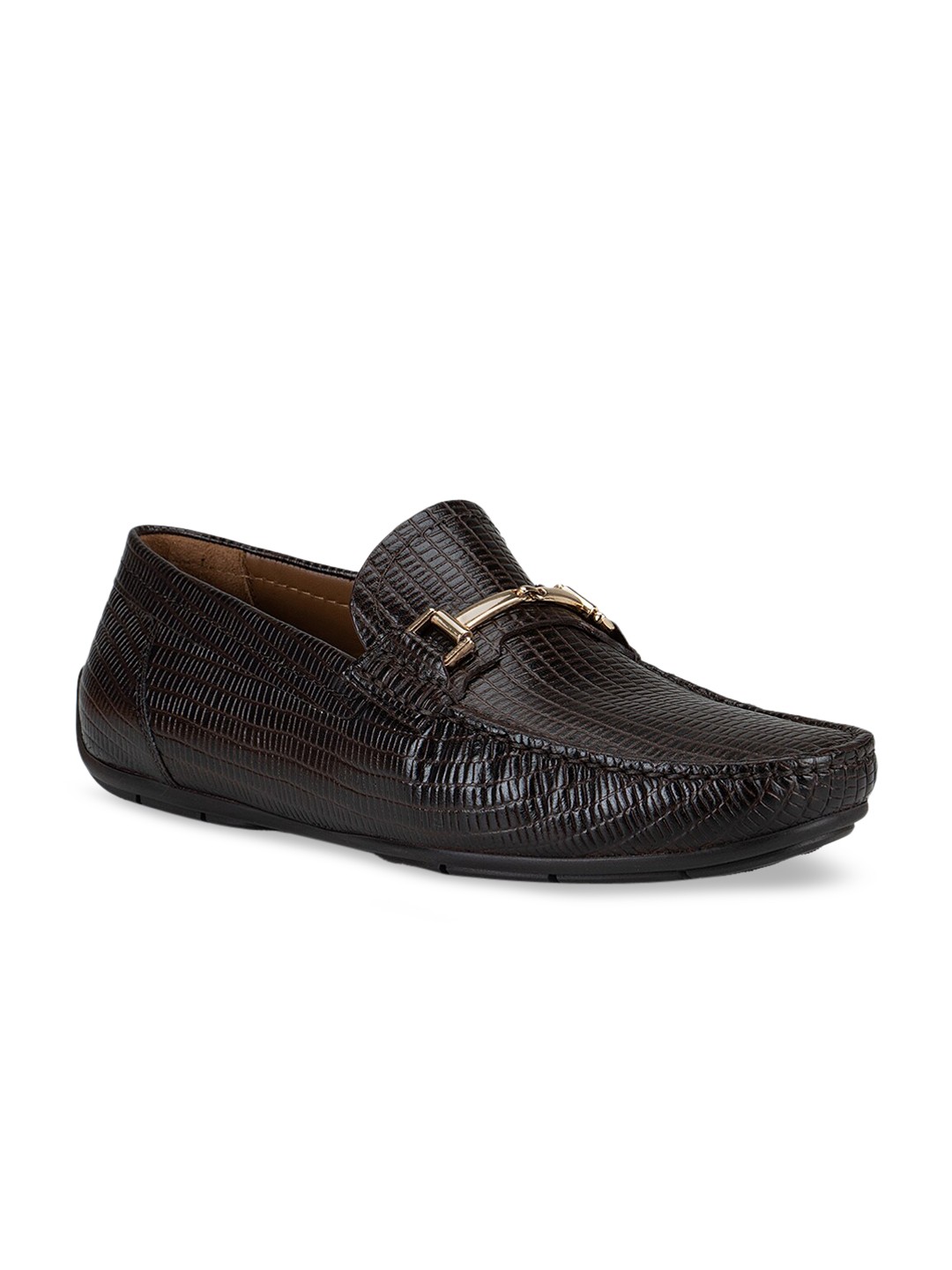

ROSSO BRUNELLO Men Brown Textured Leather Loafers