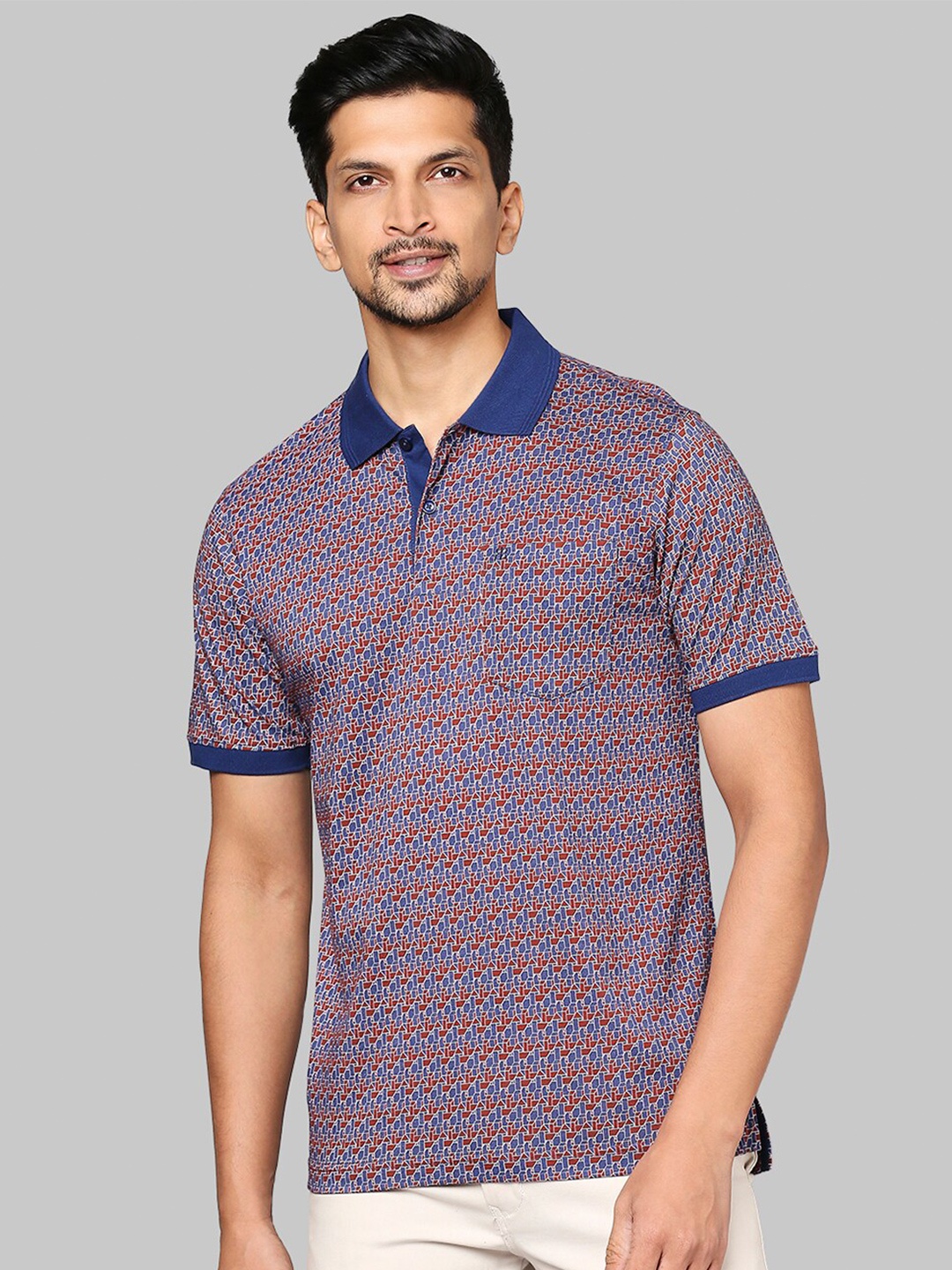 

Raymond Men Blue & Maroon Printed Polo Collar T-shirt