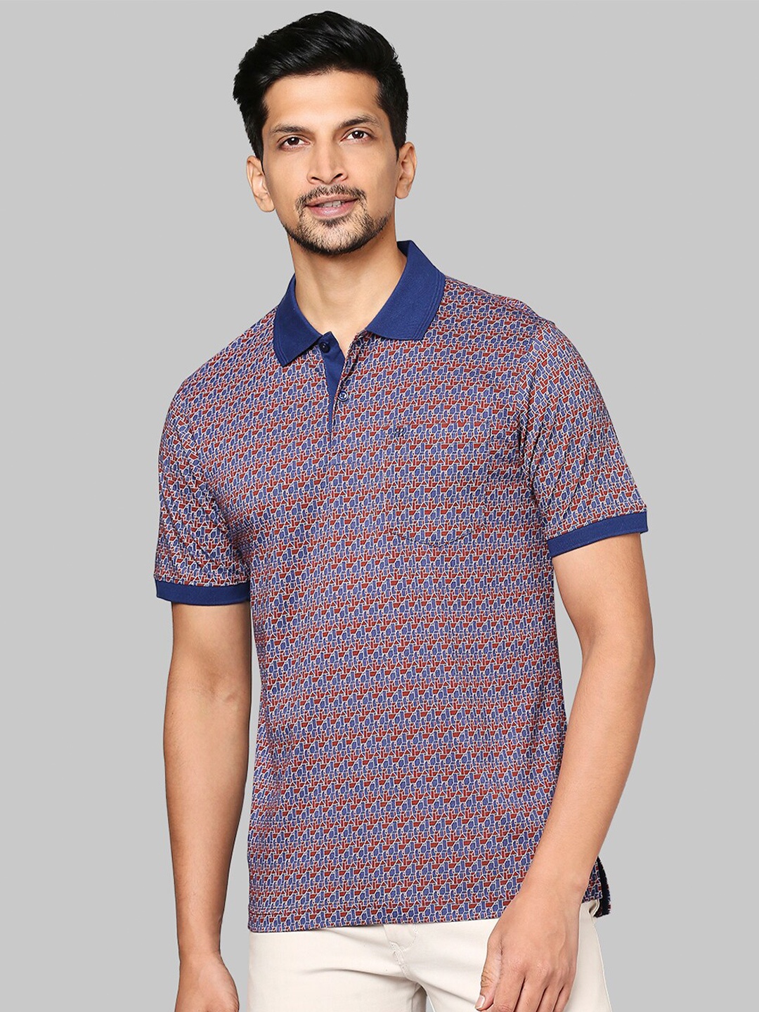 

Raymond Men Blue & Maroon Printed Polo Collar T-shirt