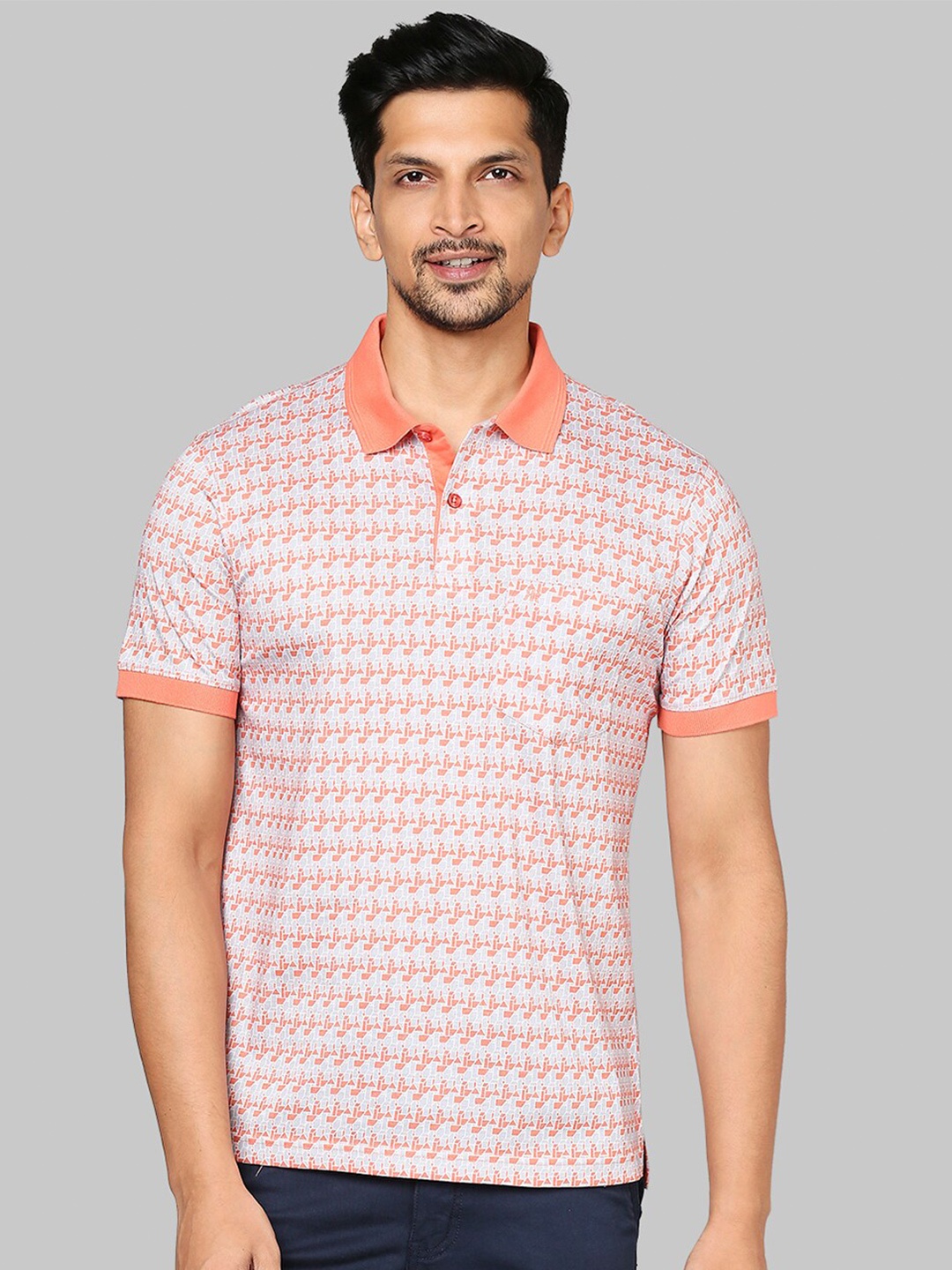 

Raymond Men Orange & White Polo Collar T-shirt