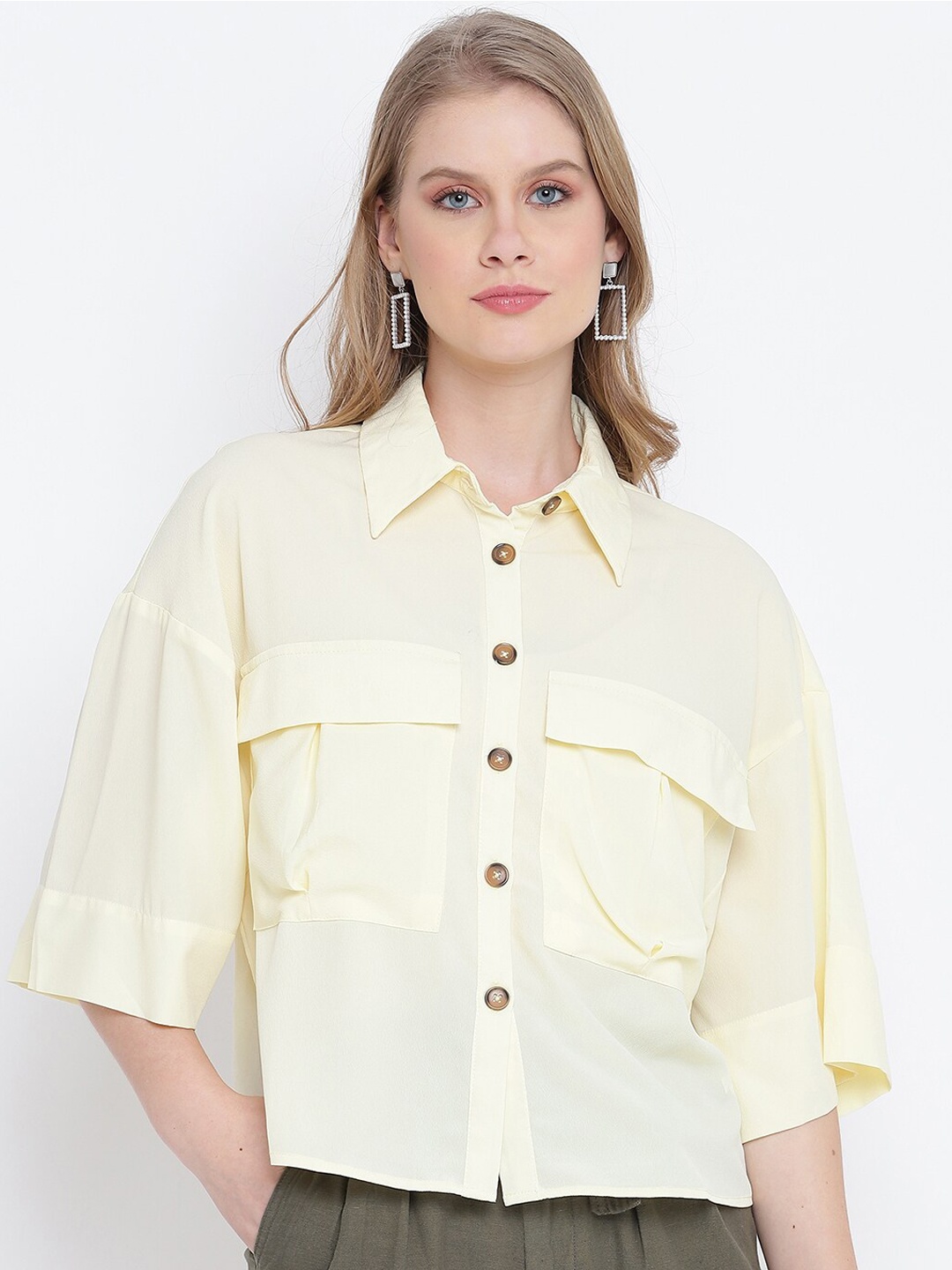 

Oxolloxo Women Yellow Boxy Opaque Casual Shirt
