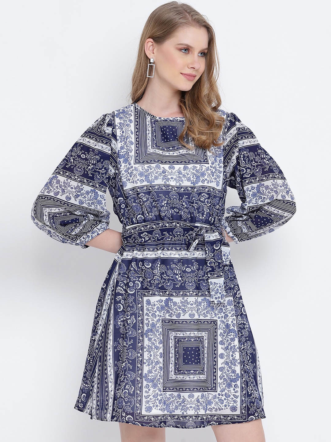

Oxolloxo Blue Ethnic Motifs Satin Dress