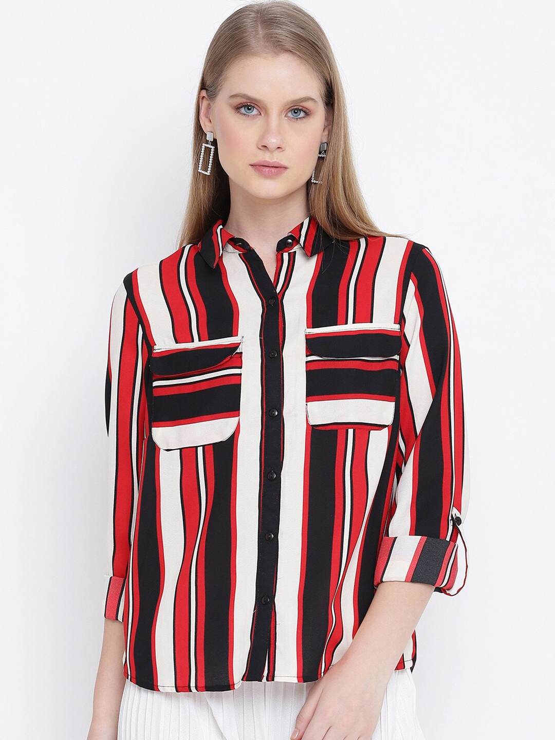 

Oxolloxo Multicoloured Striped Roll-Up Sleeves Shirt Style Top, Multi