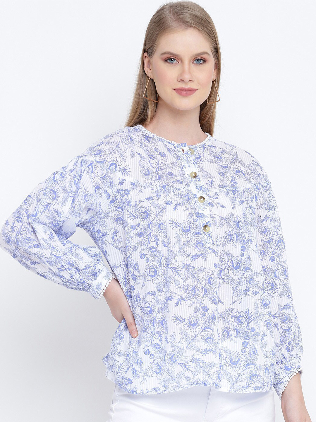 

Oxolloxo White Floral Linen A-Line Top