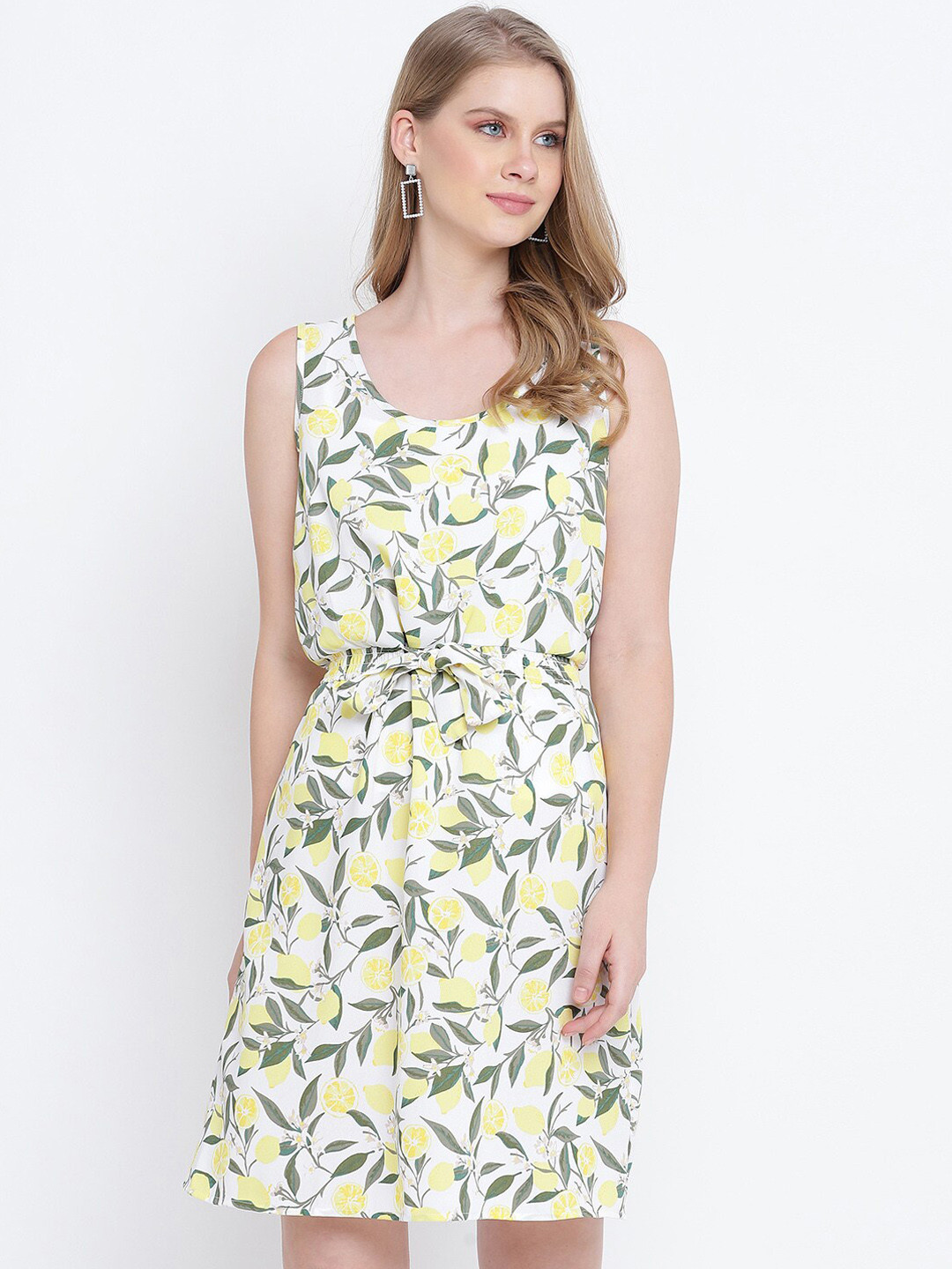 

Oxolloxo Yellow Tropical Printed Satin Dress