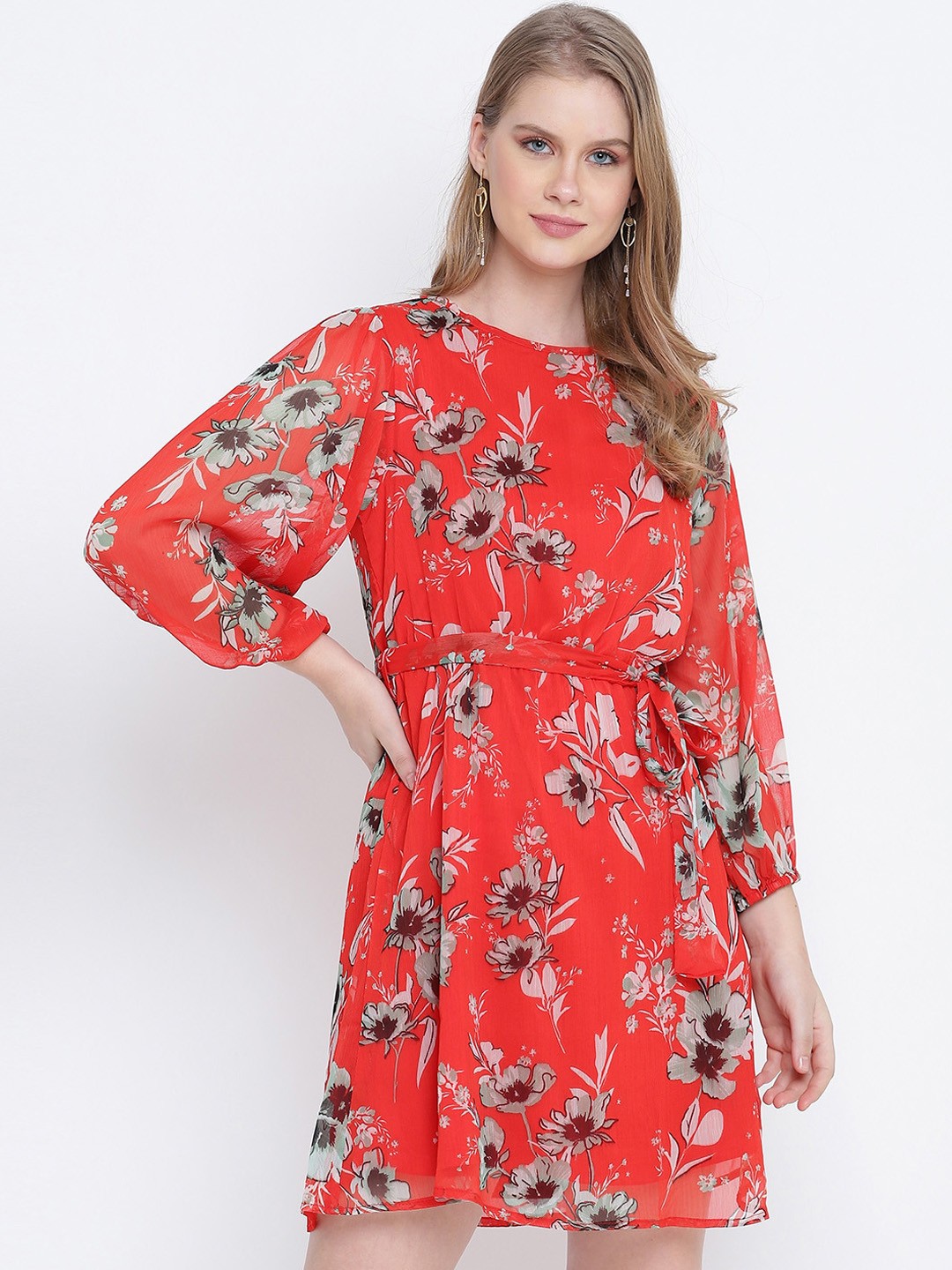 

Oxolloxo Red & Brown Floral Satin Dress