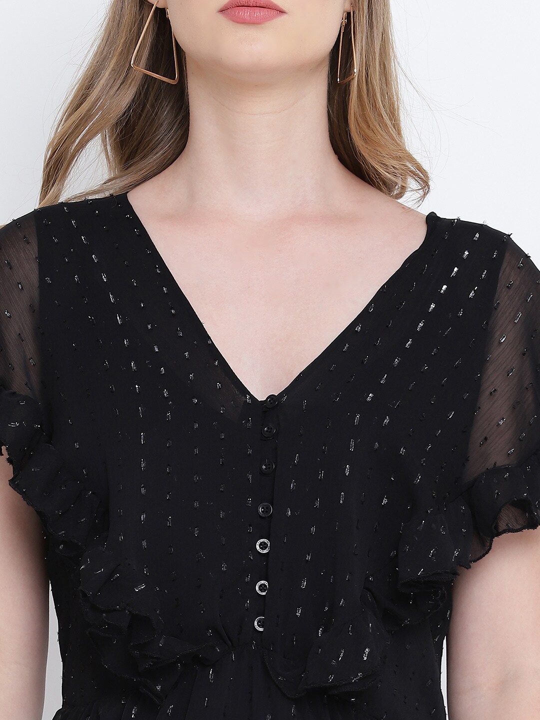 

Oxolloxo Black Satin A-Line Midi Dress