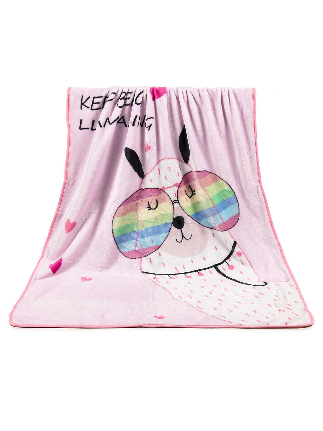 

Butterthief Pink & White Cartoon Characters AC Room 233 GSM Single Bed Blanket