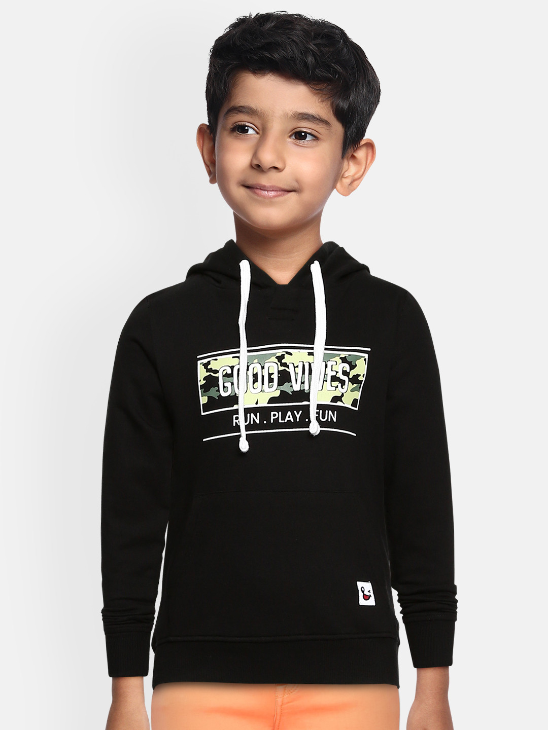 

Miss & Chief Boys Black Printed Pure Cotton Hooded Sweatshirt