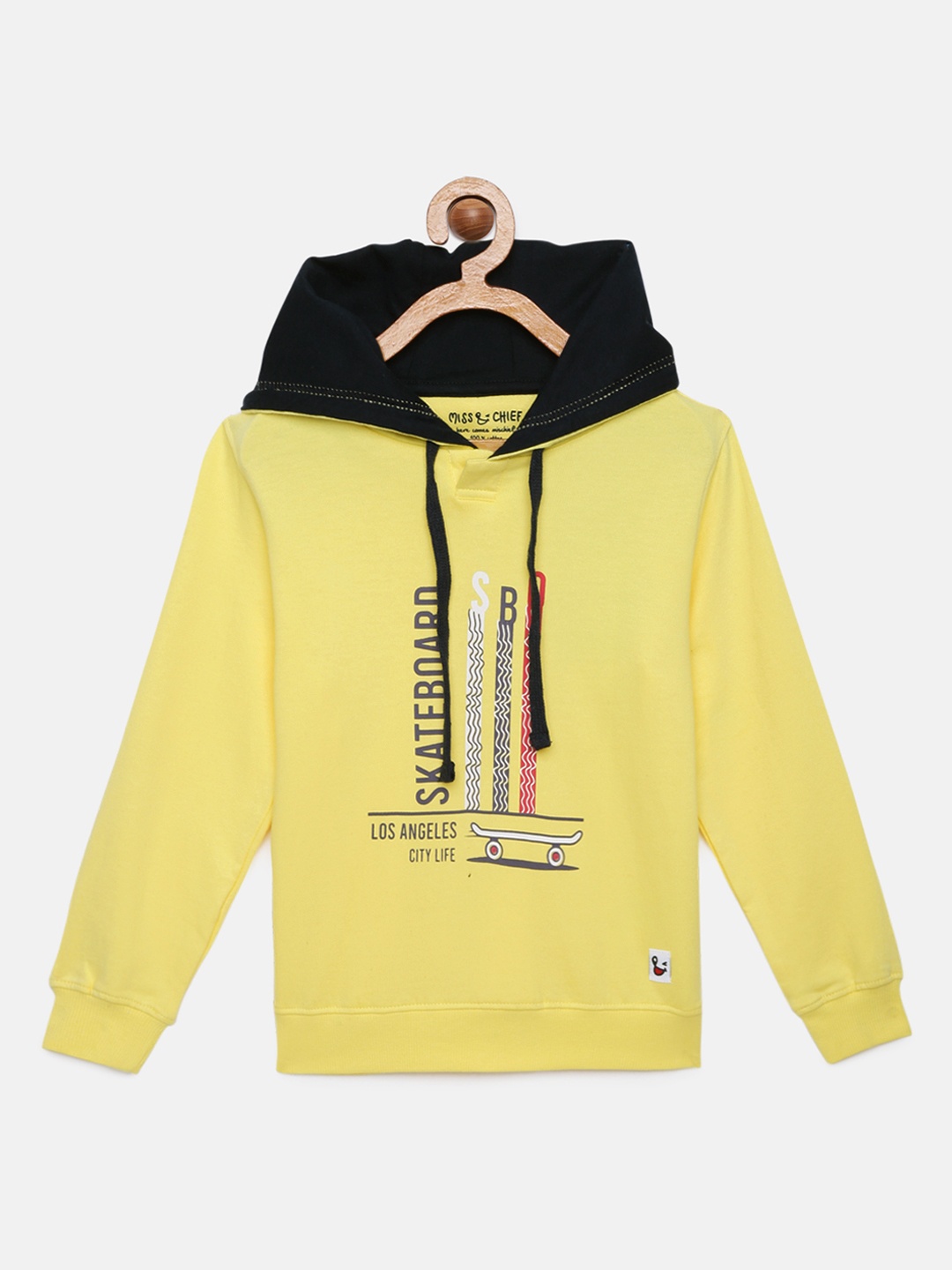

Miss & Chief Boys Yellow Printed Pure Cotton Hooded Sweatshirt