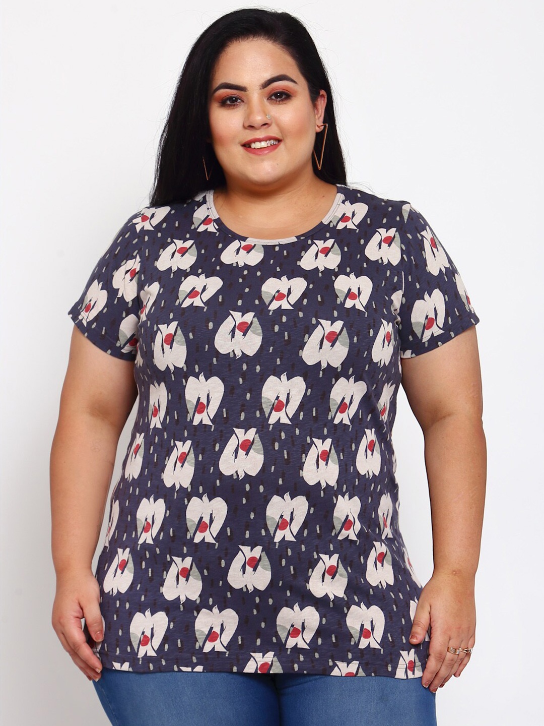 

plusS Women Navy Blue Printed T-shirt