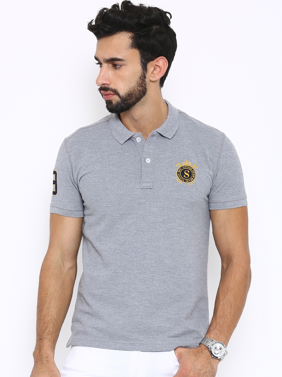 

Status Quo Men Grey Solid Polo T-Shirt