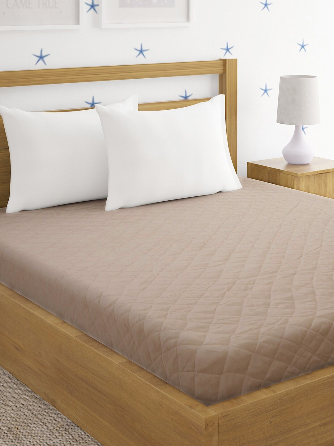 

HOSTA HOMES Beige Quilted Cotton Single Size Mattress Protector